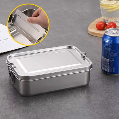 Durable Stainless Steel Bento Box Large Capacity Square Lunch Box with Lid Leakproof Lunch Container Outdoor