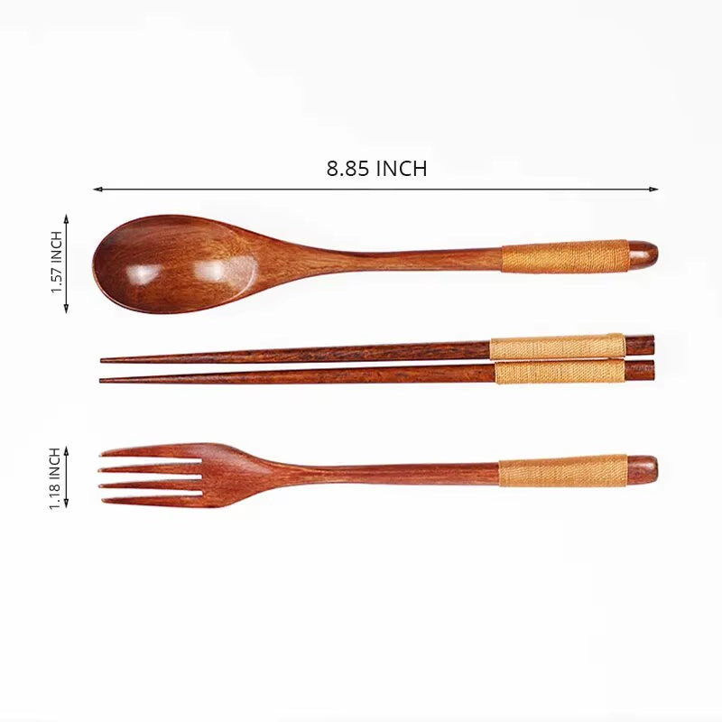 1Pc Wooden Chopsticks Fork Spoon Three-Piece Set Twine Japanese-Style Tableware Kitchen Home Chopsticks Fork Spoon Cutlery Set