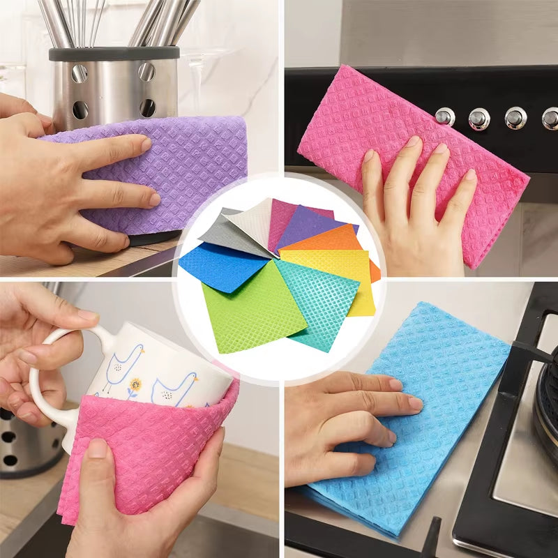 10PCS Reusable Swedish Eco-Friendly Dishcloths Kitchen Cleaning Towels Cloths Kitchen Towels Household Cleaning Products