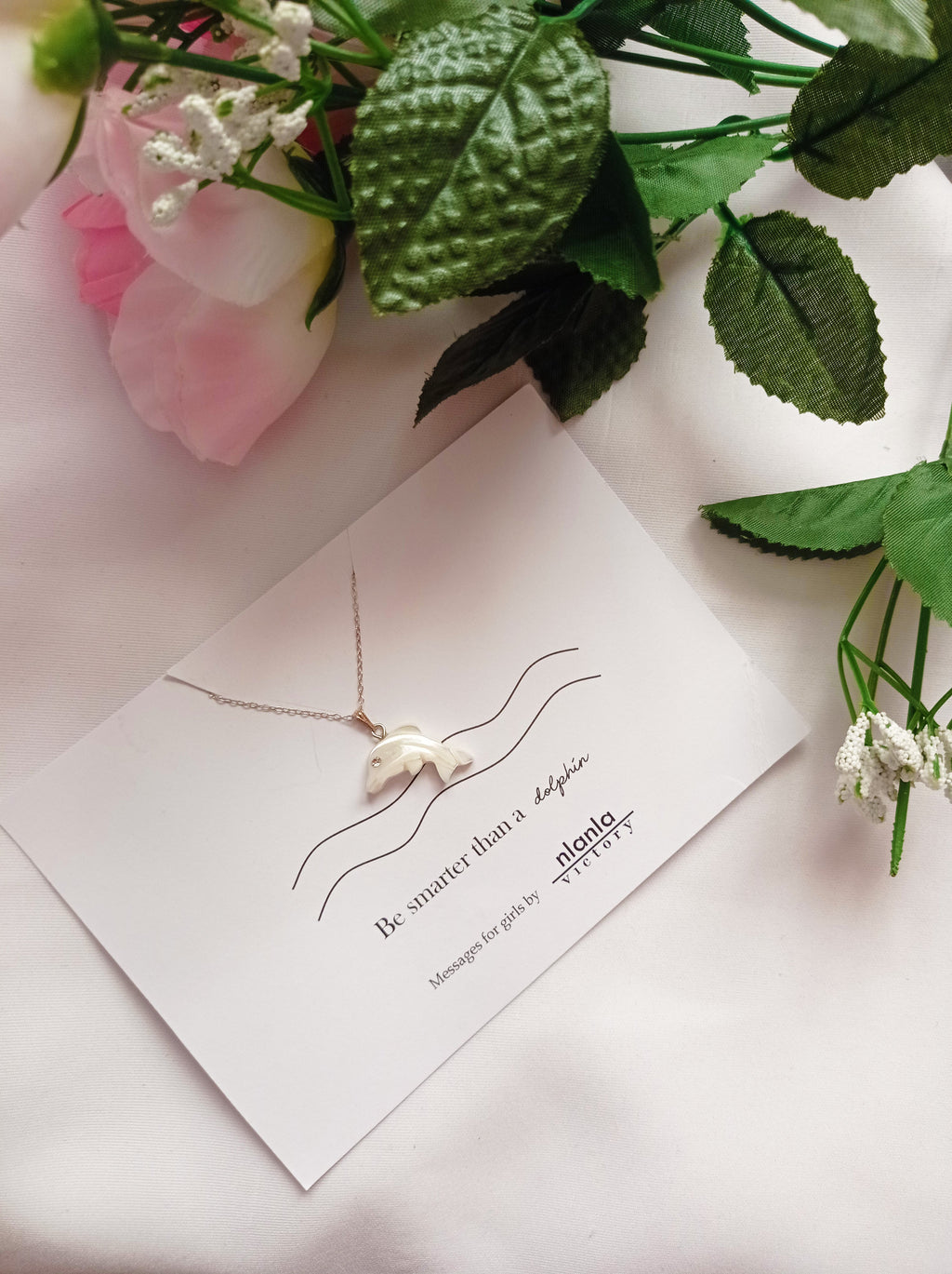 Dolphin necklace on 18 inch Sterling Silver Chain, Be Smarter Than A Dolphin Message, Personalized Gift, Affirmation Necklace, Affirmation Gift, Unique Gift Idea | by nlanlaVictory