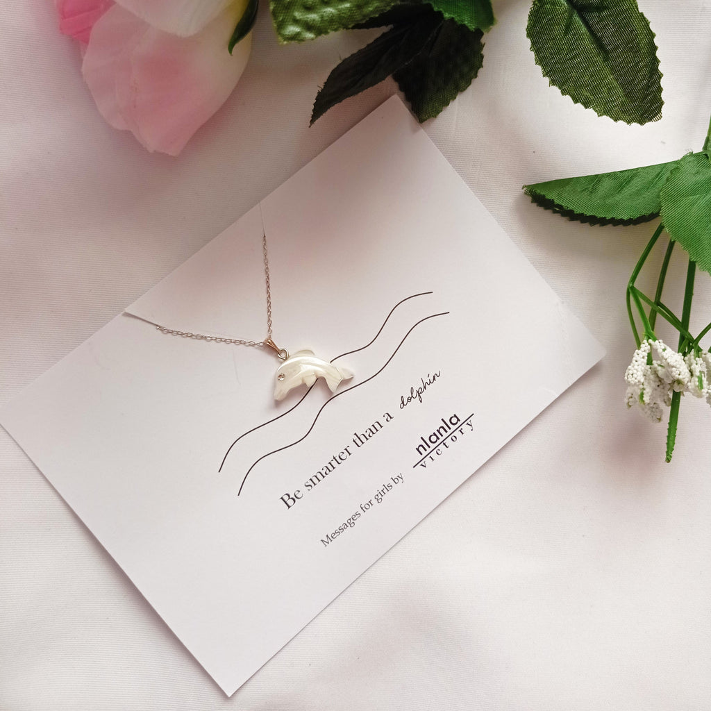 Dolphin necklace on 18 inch Sterling Silver Chain, Be Smarter Than A Dolphin Message, Personalized Gift, Affirmation Necklace, Affirmation Gift, Unique Gift Idea | by nlanlaVictory