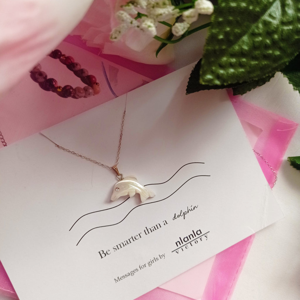 Dolphin necklace on 18 inch Sterling Silver Chain, Be Smarter Than A Dolphin Message, Personalized Gift, Affirmation Necklace, Affirmation Gift, Unique Gift Idea | by nlanlaVictory