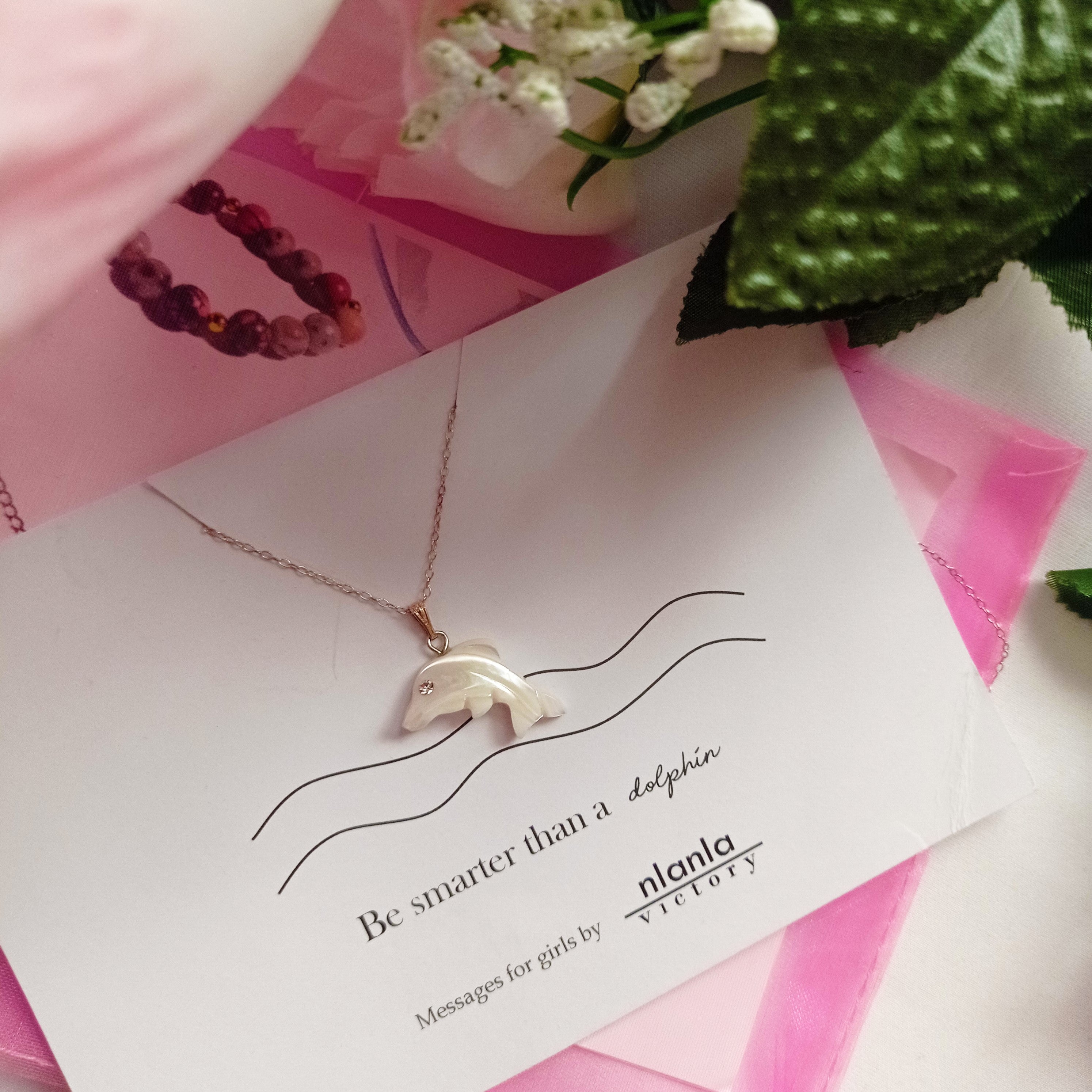 Dolphin necklace on 18 inch Sterling Silver Chain, Be Smarter Than A Dolphin Message, Personalized Gift, Affirmation Necklace, Affirmation Gift, Unique Gift Idea | by nlanlaVictory