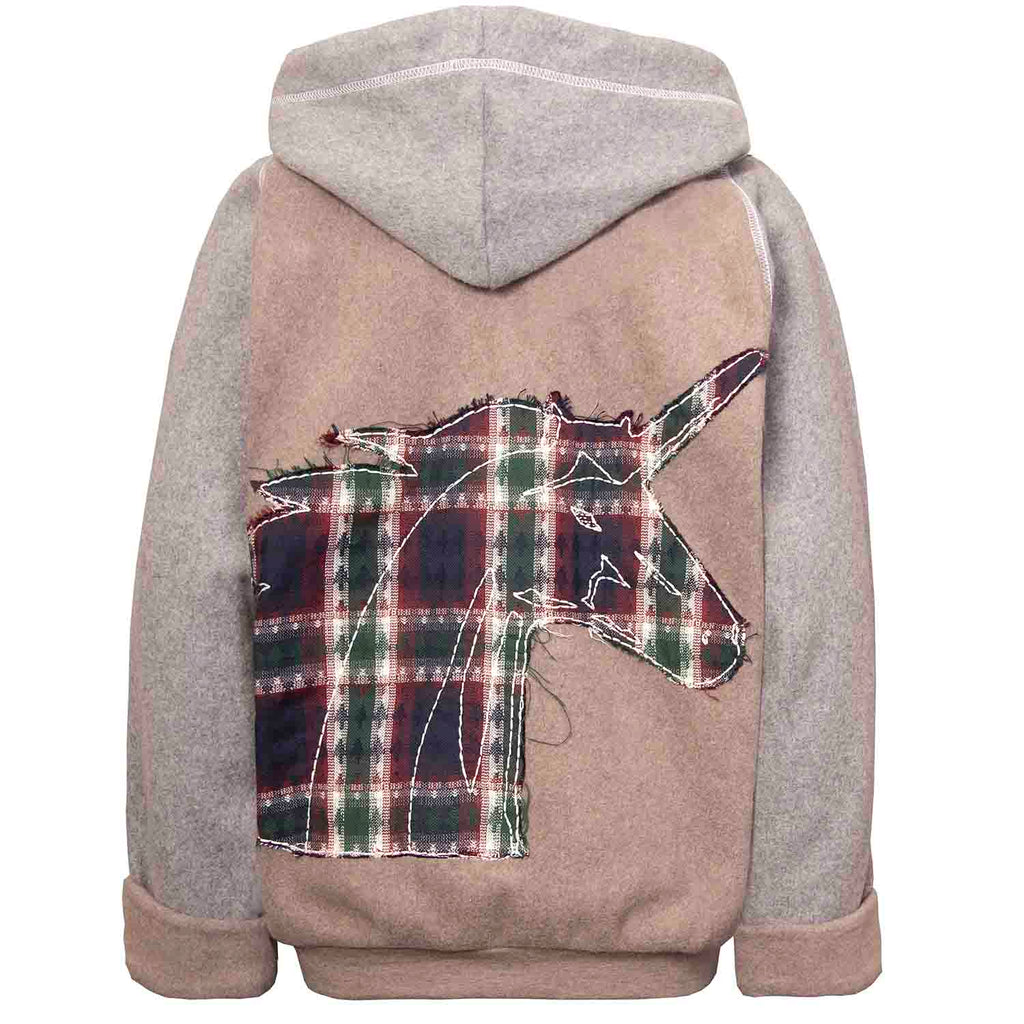 Beige fleece hoodie for kids with unicorn applique