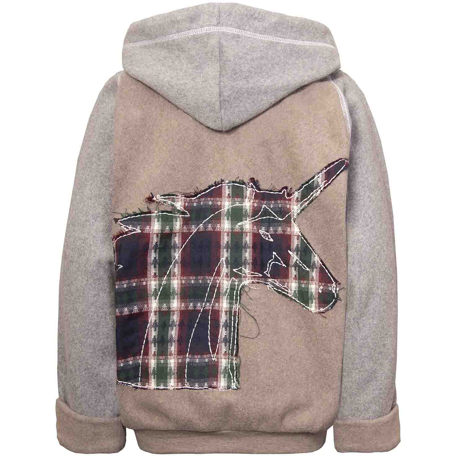 Beige fleece hoodie for kids with unicorn applique