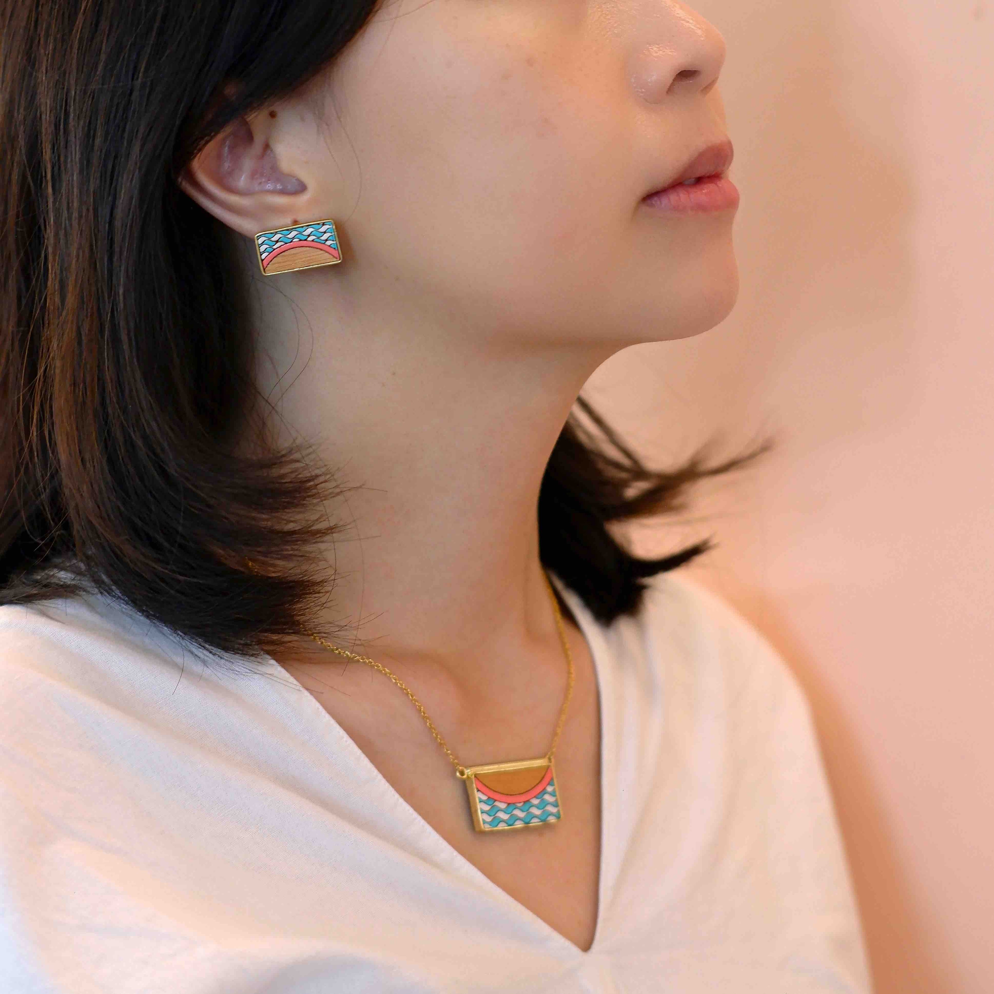 Seaside Recycled Wood Gold Necklace-3