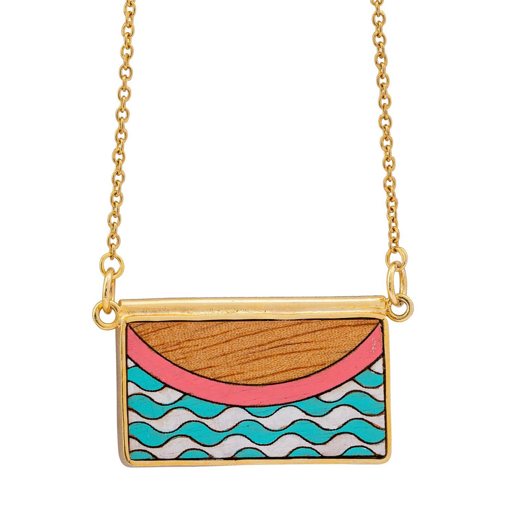 Seaside Recycled Wood Gold Necklace-1