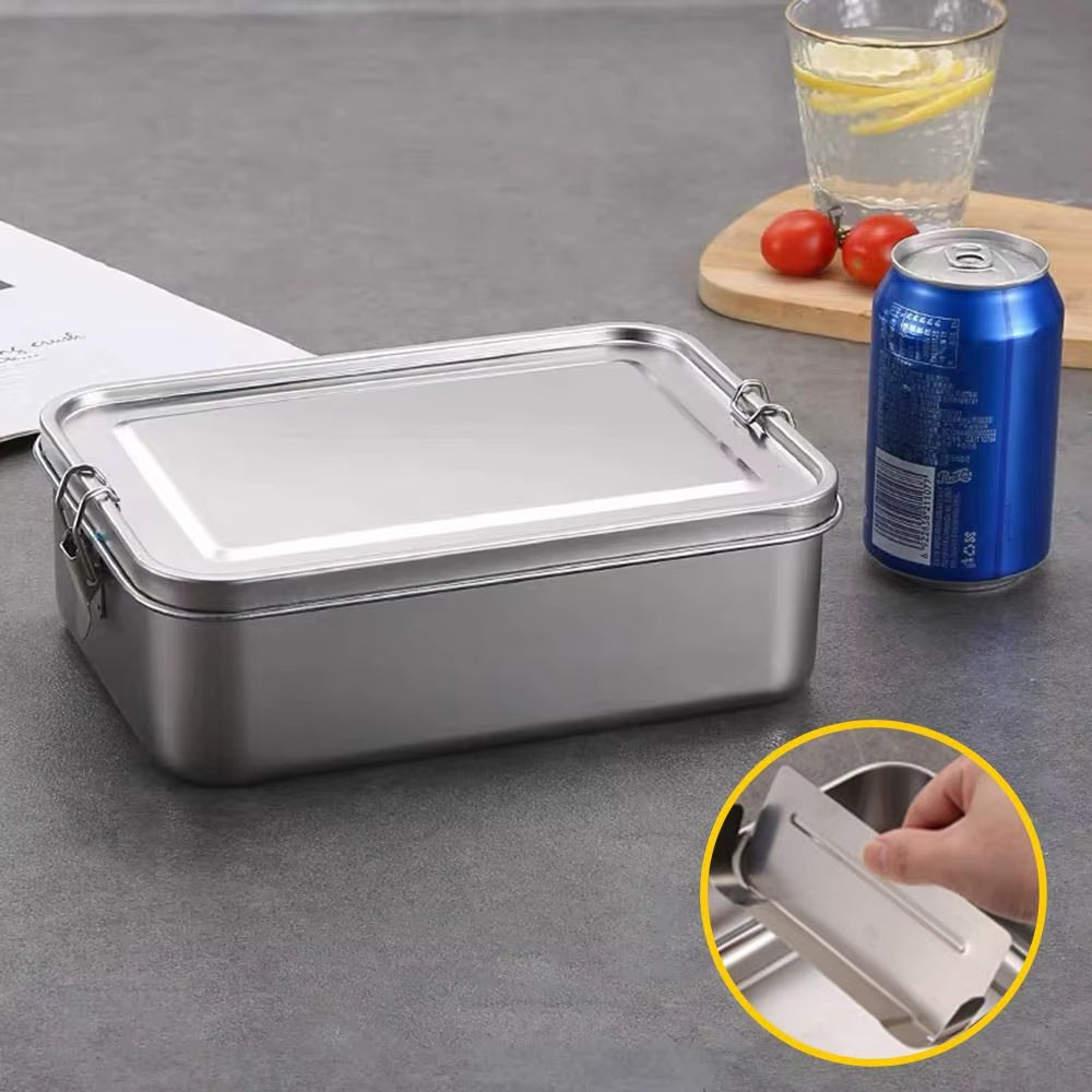 Durable Stainless Steel Bento Box Large Capacity Square Lunch Box with Lid Leakproof Lunch Container Outdoor