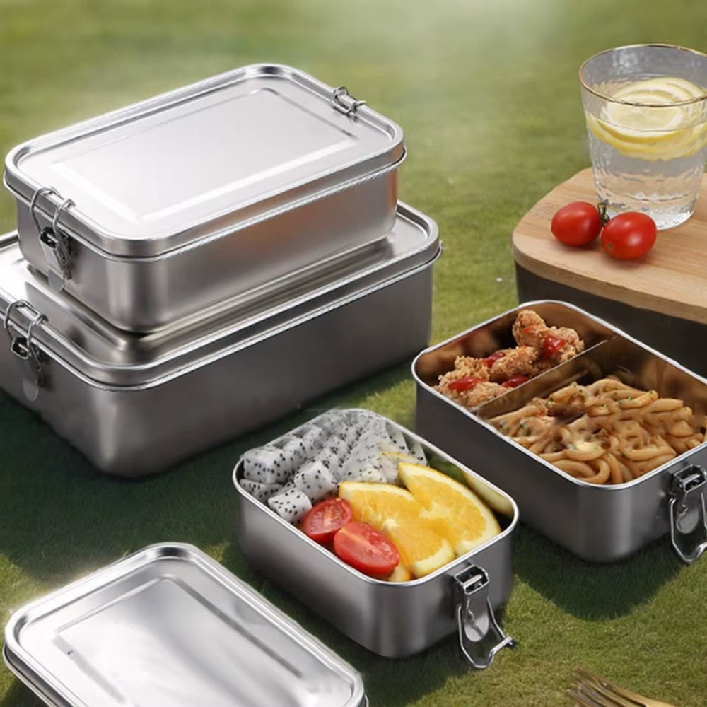 Durable Stainless Steel Bento Box Large Capacity Square Lunch Box with Lid Leakproof Lunch Container Outdoor