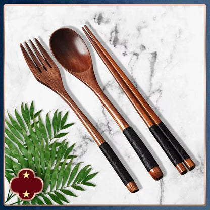 1Pc Wooden Chopsticks Fork Spoon Three-Piece Set Twine Japanese-Style Tableware Kitchen Home Chopsticks Fork Spoon Cutlery Set