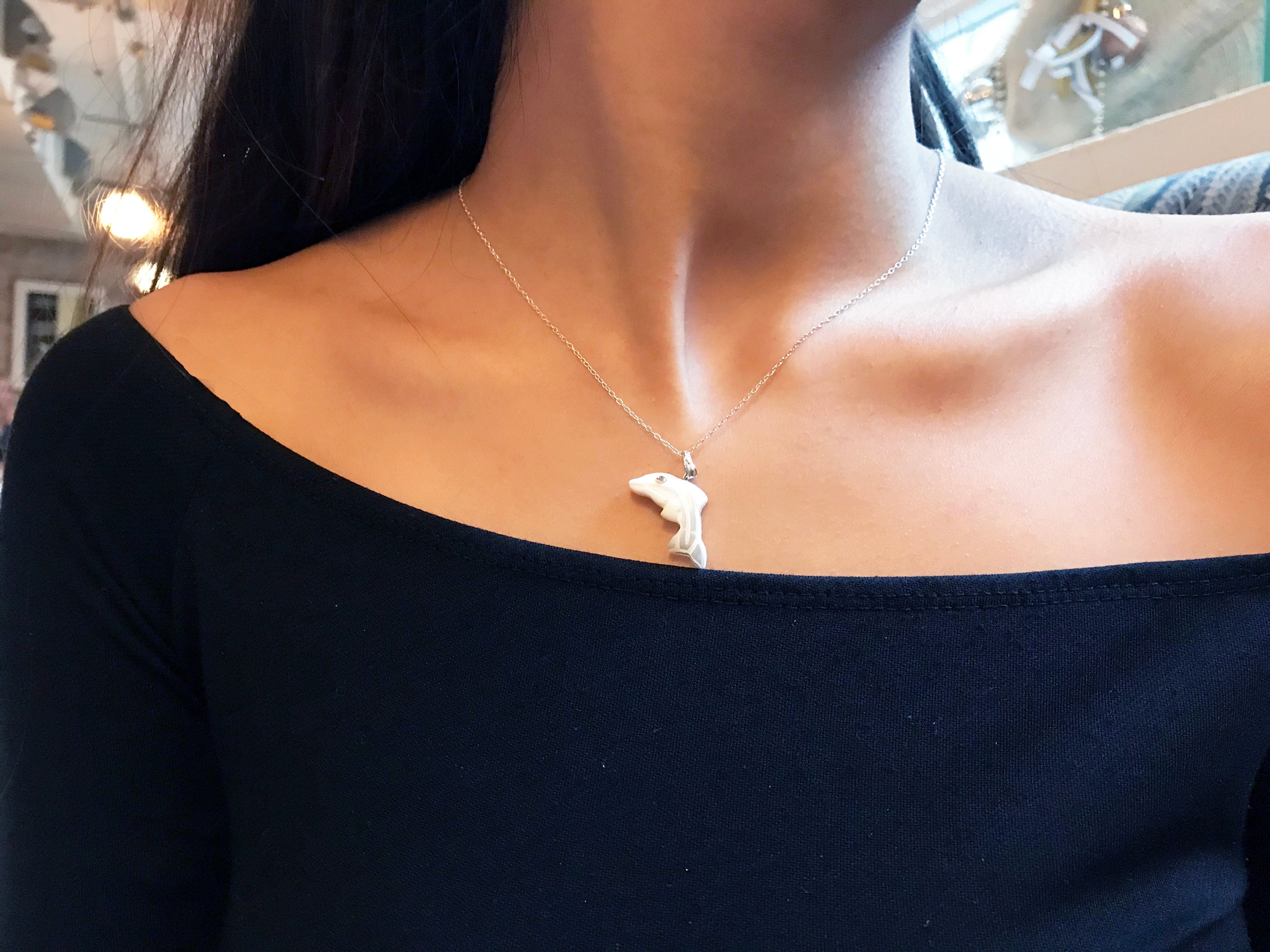 Dolphin necklace on 18 inch Sterling Silver Chain, Be Smarter Than A Dolphin Message, Personalized Gift, Affirmation Necklace, Affirmation Gift, Unique Gift Idea | by nlanlaVictory