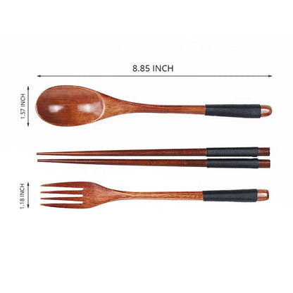 1Pc Wooden Chopsticks Fork Spoon Three-Piece Set Twine Japanese-Style Tableware Kitchen Home Chopsticks Fork Spoon Cutlery Set