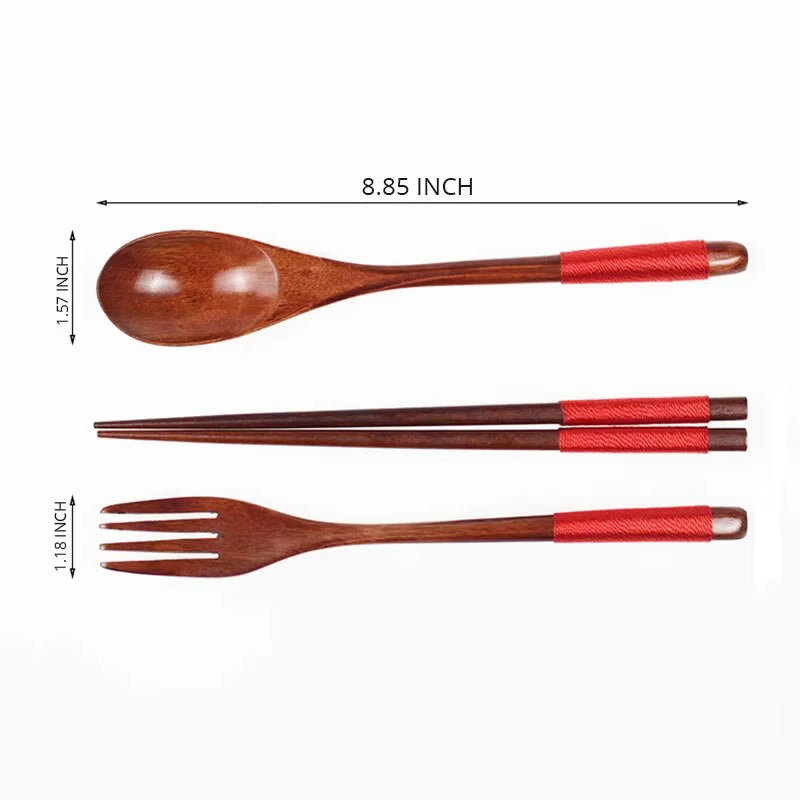 1Pc Wooden Chopsticks Fork Spoon Three-Piece Set Twine Japanese-Style Tableware Kitchen Home Chopsticks Fork Spoon Cutlery Set