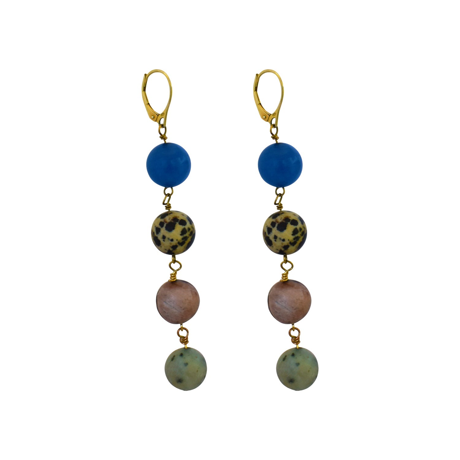 Blue Aventurine, Dalmatian Jasper, Mookaite and Sesame Jasper Yellow gold vermeil or 18k gold earrings | by nlanlaVictory
